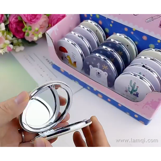 双面折叠皮面化妆镜